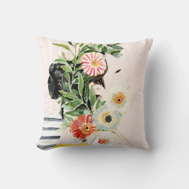 Woman with Flowers Throw Pillow (Front)