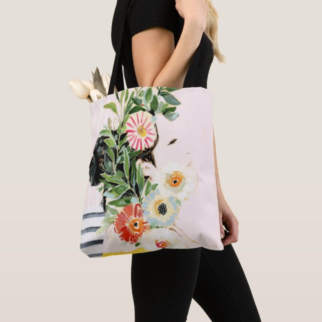 Woman with Flowers Tote Bag (Close Up)