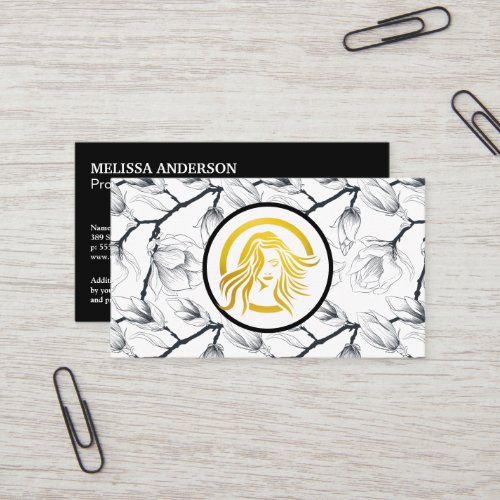 Woman with Flowing Hair  Natural Flower Branches Business Card