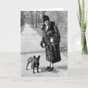 Woman with French Bulldog, 1920s Card