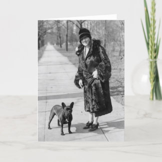 Woman with French Bulldog, 1920s Card