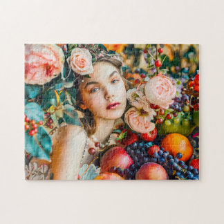 Woman with fruit and floral rose decor jigsaw puzzle