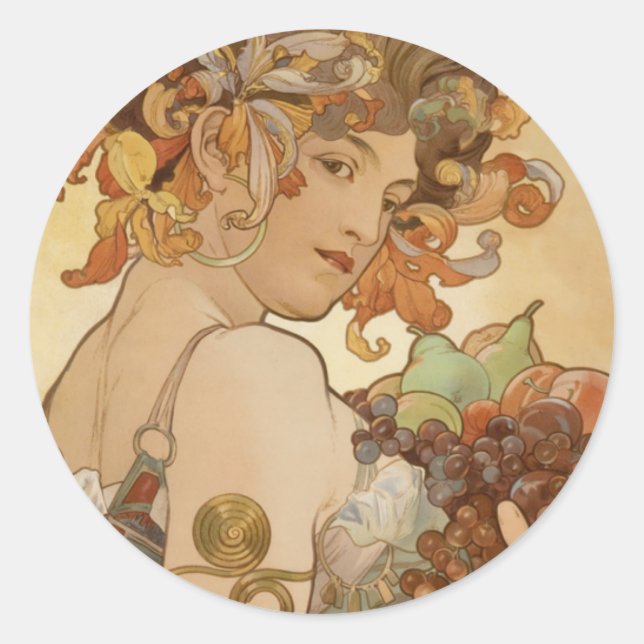 Woman with Fruit Classic Round Sticker (Front)