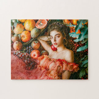 Woman with fruits and flowers portrait style jigsaw puzzle