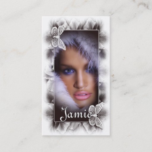 Customizable Woman with Fur/Butterflies Salon Business Cards