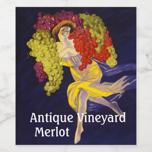 WOMAN WITH GRAPES VINEYARD HARVEST Art Nouveau Wine Label