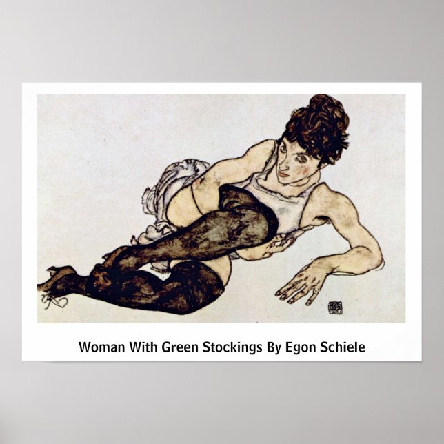 Woman With Green Stockings By Egon Schiele Poster (Front)