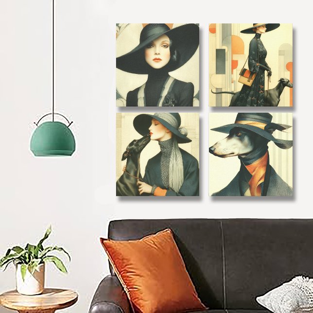 Woman With Greyhound Art Deco Canvas Photo Tile (Creator Uploaded)