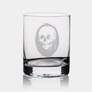 Woman With Halloween Cranium Reflection In Mirror Rocks Glass