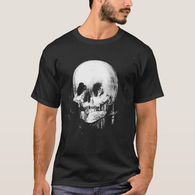 Woman with Halloween Skull Reflection In Mirror Cl T-Shirt (Front)