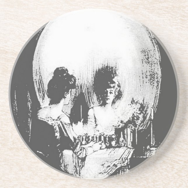 Woman with Halloween Skull Reflection In Mirror Coaster (Front)