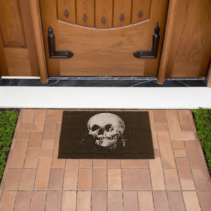 Woman with Halloween Skull Reflection In Mirror Fiber Doormat