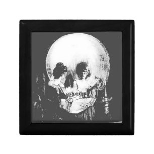Woman with Halloween Skull Reflection In Mirror Keepsake Box