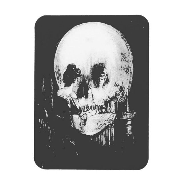 Woman with Halloween Skull Reflection In Mirror Magnet (Vertical)