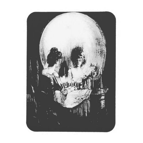 Woman with Halloween Skull Reflection In Mirror Magnet