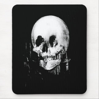 Woman with Halloween Skull Reflection In Mirror Mouse Pad
