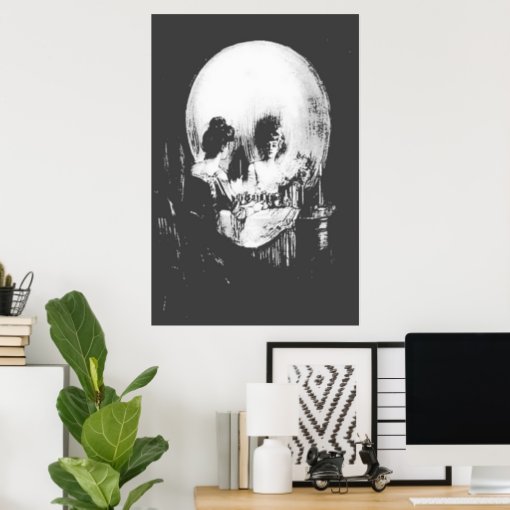 Woman with Halloween Skull Reflection In Mirror Poster | Zazzle