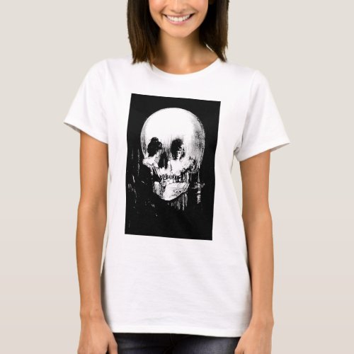 Woman with Halloween Skull Reflection In Mirror T_Shirt