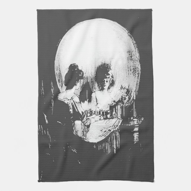 Woman with Halloween Skull Reflection In Mirror Towel (Vertical)