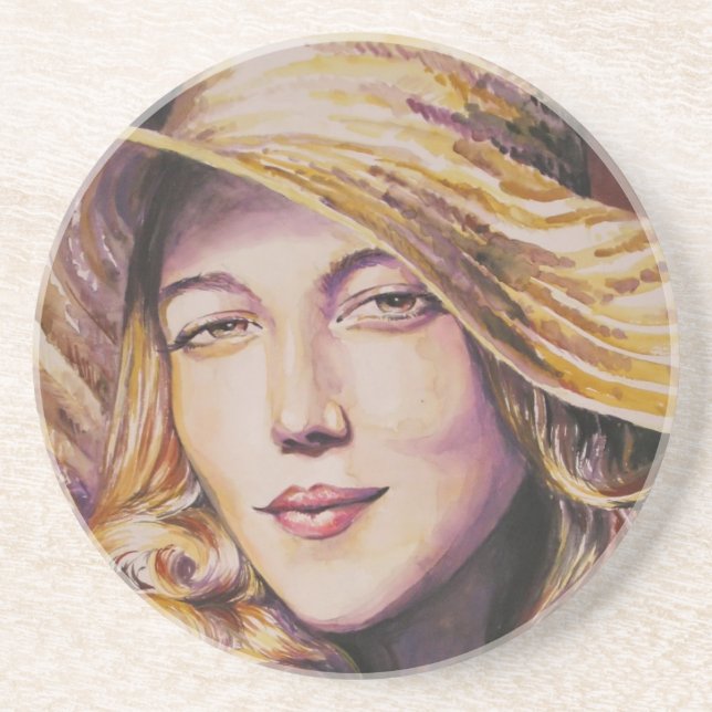 Woman with hat drink coaster (Front)