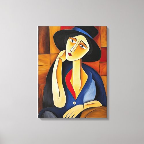 Woman with Hat Modern Painting Canvas Print