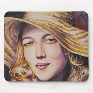 Woman with hat mouse pad