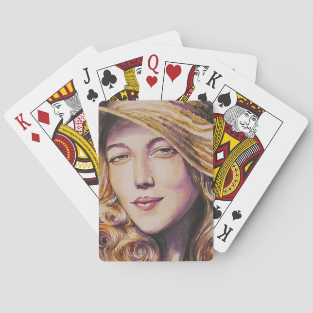 Woman with hat poker cards (Back)