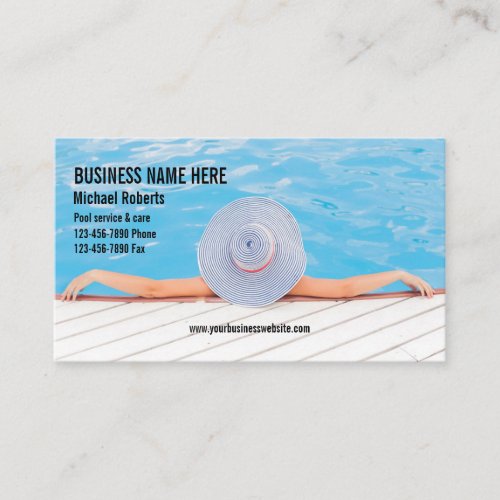 Woman with hat swim pool care aqua services photo business card