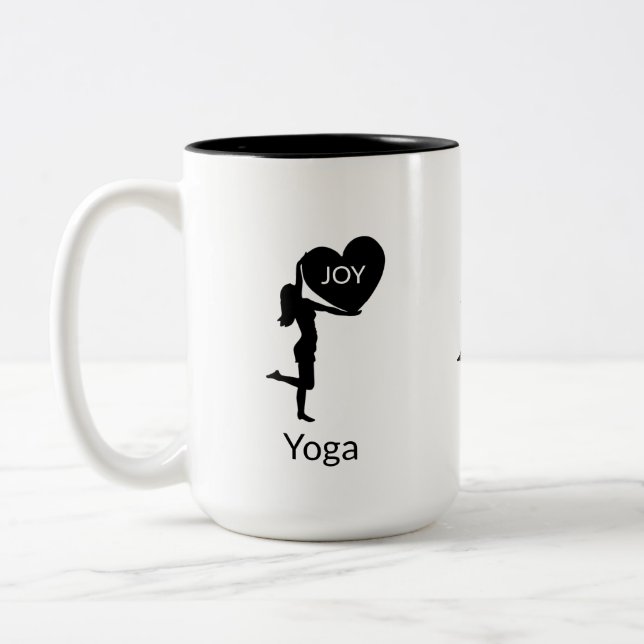 Woman with heart silhouette & calligraphy Two-Tone coffee mug (Left)