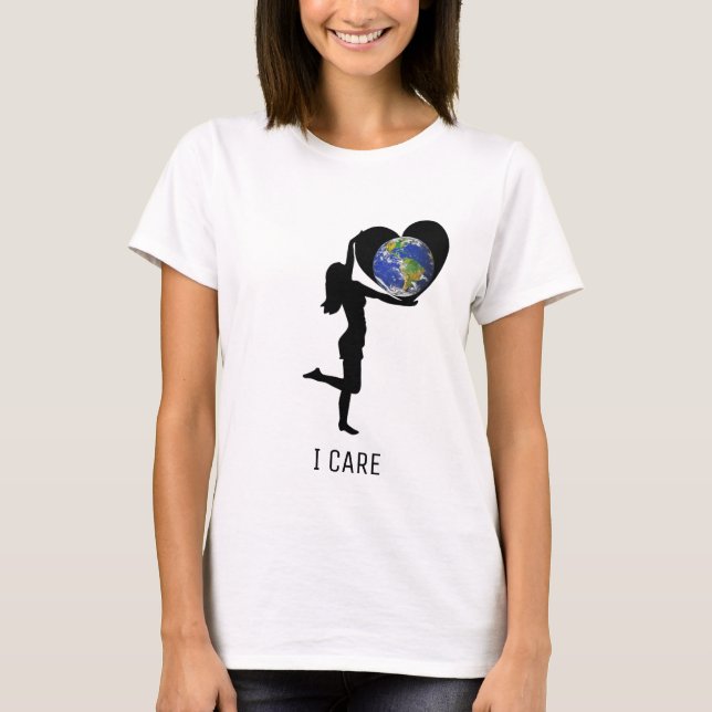 Woman with heart silhouette & earth globe T-Shirt (Front)