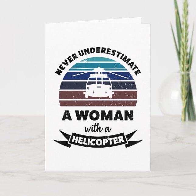 Woman with Helicopter Funny Gift Mom Card (Front)