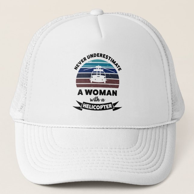 Woman with Helicopter Funny Gift Mom Trucker Hat (Front)