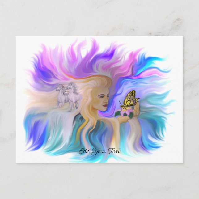 Woman with Horse and Butterfly Postcard (Front)