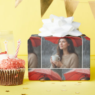 Woman With Hot Coffee Cup Under a Red Umbrella Wrapping Paper
