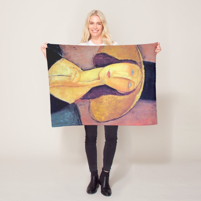 Woman with Large Hat, Modigliani Fleece Blanket (In Situ)