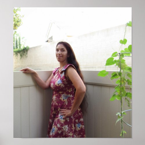 Woman With Long Hair Next To Morning Glory Vine Poster