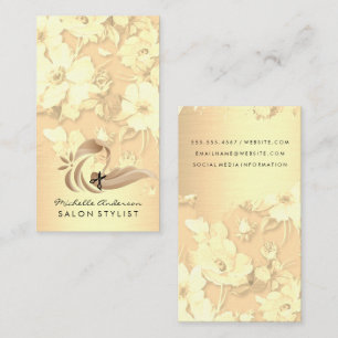 Woman with Long Hair Salon Scissors Flowers Business Card