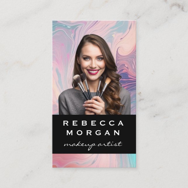 Woman with Make Up Brushes Business Card (Front)
