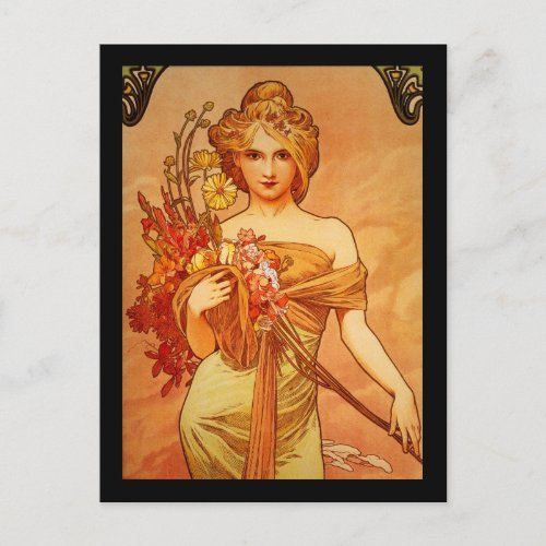 Woman with Oragna Bouquet Postcard
