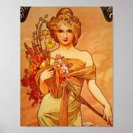 Woman with Orange Bouquet Poster