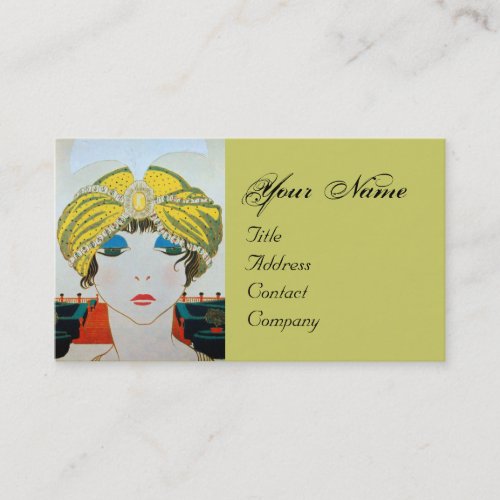 WOMAN WITH ORIENTAL YELLOW TURBAN  Beauty Fashion Business Card