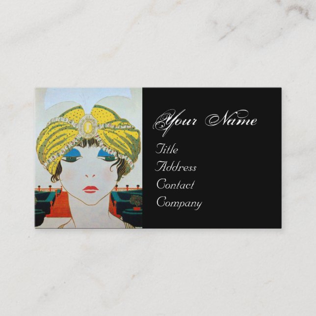 WOMAN WITH ORIENTAL YELLOW TURBAN / Beauty Fashion Business Card (Front)