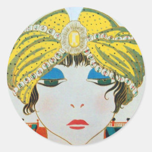 WOMAN WITH ORIENTAL YELLOW TURBAN / Beauty Fashion Classic Round Sticker