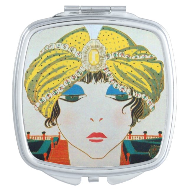 WOMAN WITH ORIENTAL YELLOW TURBAN / Beauty Fashion Compact Mirror (Front)