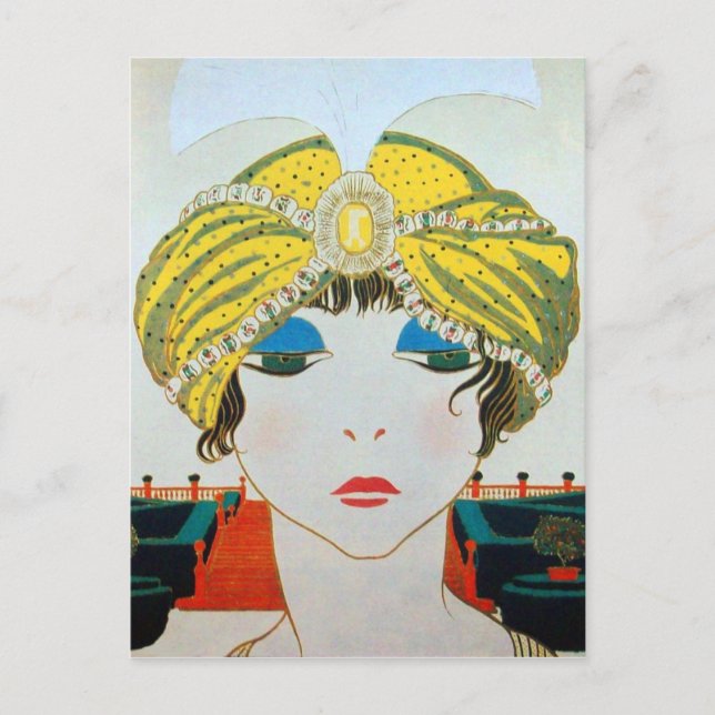 WOMAN WITH ORIENTAL YELLOW TURBAN / Beauty Fashion Postcard (Front)