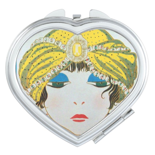WOMAN WITH ORIENTAL YELLOW TURBAN / Beauty Fashion Vanity Mirror (Front)