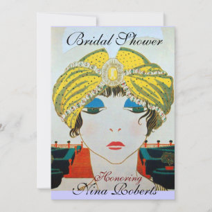 WOMAN WITH ORIENTAL YELLOW TURBAN BRIDAL SHOWER INVITATION