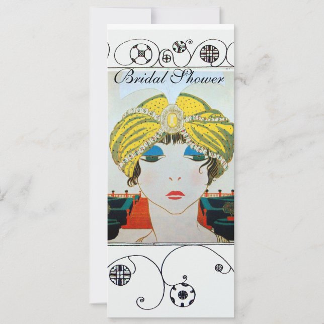 WOMAN WITH ORIENTAL YELLOW TURBAN BRIDAL SHOWER INVITATION (Front)
