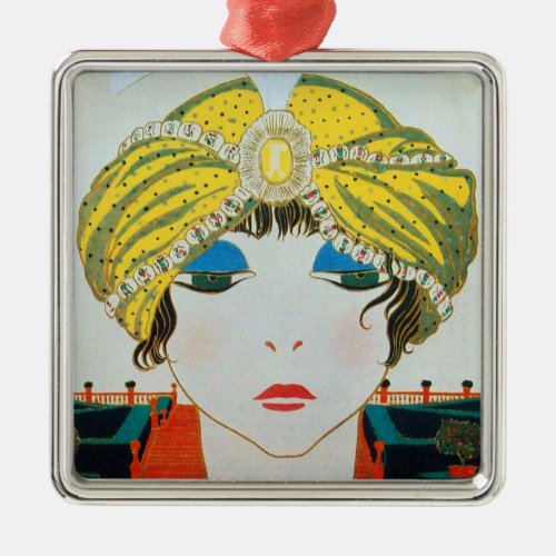 WOMAN WITH ORIENTAL YELLOW TURBAN METAL ORNAMENT