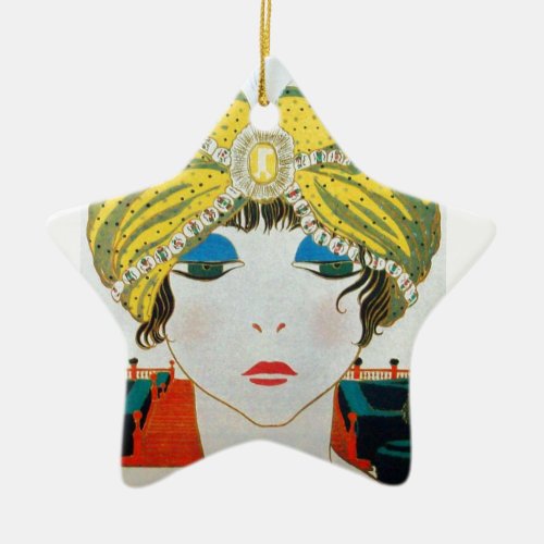 WOMAN WITH ORIENTAL YELLOW TURBAN Star Ceramic Ornament